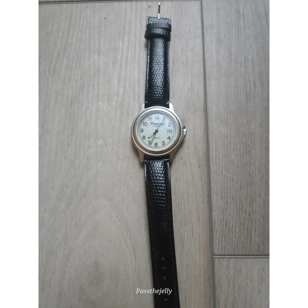 Gruen‎ Watch Mens Precision Quartz White Dial Date Black Leather Quiet Luxury